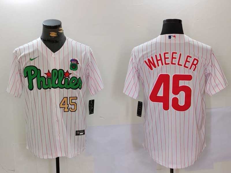 Mens Philadelphia Phillies #45 Zack Wheeler White Green Cool Base Stitched Jerseys->philadelphia phillies->MLB Jersey